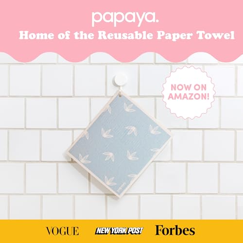 Papaya Reusable Paper Towels, Premium Swedish Dishcloths with Hook, Non-Scratch Reusable Paper Towel, 1 Sheet Replaces 17 Rolls - 2 Sheets, 1 Hook - color: Baby Blues
