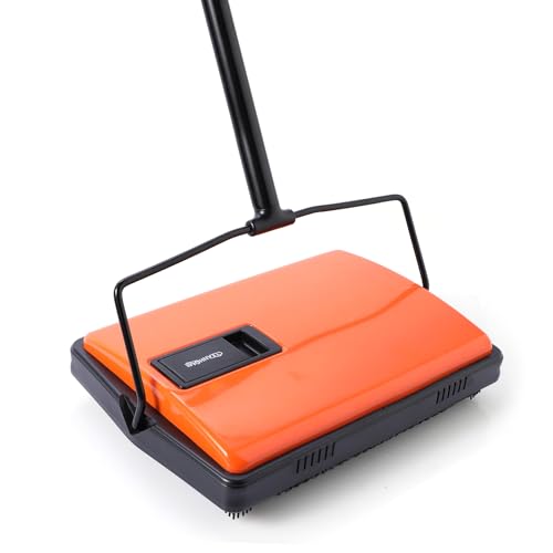 CLEANHOME Manual Carpet Sweeper for Pet Hair - Rotating Brush Floor Sweeper, Lightweight Push Broom for Classroom Rugs, Non-Electric Lint & Crumb Cleaner, Easy-Dump Dustbin, No Batteries Needed