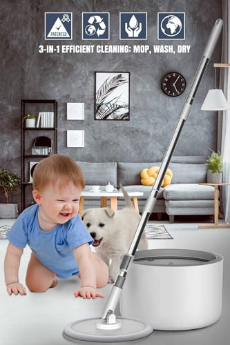 VENETIO Innowellclean Spin Mop and Bucket Set with Water Filtration System | Self-Cleaning, Dry/Wet 3-in-1 Microfiber Mop for Floor Cleaning, Home, Kitchen Hardwood, Laminate (5 Pads & Triangle Head) - style: SG01 - 5 Pads and Triangle Head