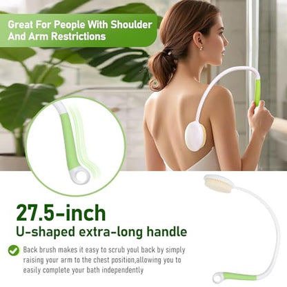 Fanwer 27.5” Back Bath Brush Long Handle for Shower and Silicone Body Scrubber, Shower Back Scrubber with Curved Handle for Elderly, Disabled, Limited Mobility, Post-Surgery, Frozen Shoulder - size: 1 Pack 27.5"
