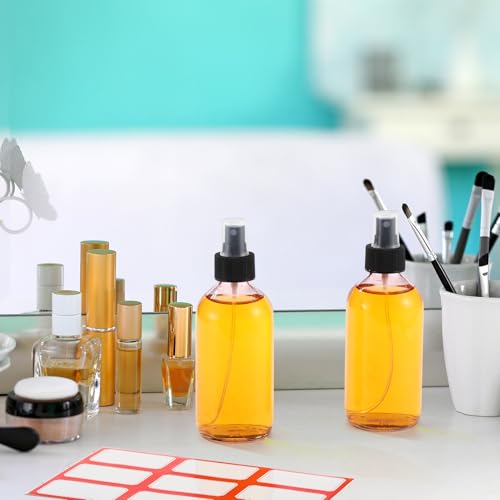 Norme 12 Pcs 8 oz Glass Spray Bottles with Funnels and Labels Refillable Cosmetic Empty Spray Bottles with Sprayer Containers for Essential Oil Cleaning Solutions(Pink,Stylish) - color: Pink, style: Stylish