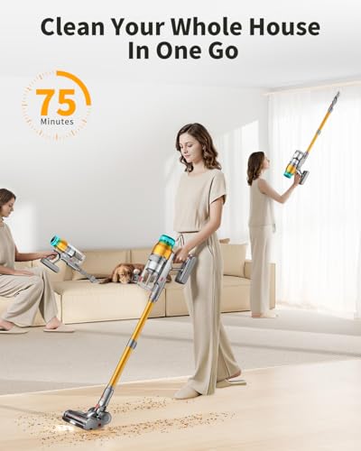 MBYULO Cordless Vacuum Cleaner for Home 600W 60Kpa Upgraded Powerful Stick Vacuum Up to 75Mins, Anti-Tangle & Wall Mount Charging, 8 in 1 Lightweight Vacuum Cleaners for Home/Pet Hair/Carpets/Floors - size: 600