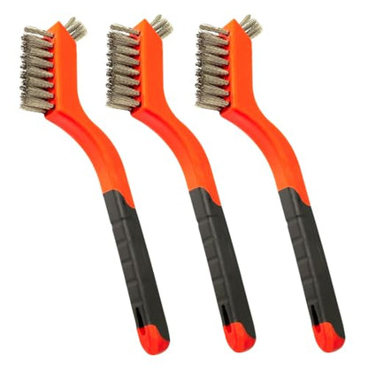 Wire Brush Set 3pcs - Stainless Steel Bristles with Curved Handle Grip for Rust Removal, Dirt, Paint Scrubbing, Crevice Cleaning Brush for Bathroom Gap, Kitchen, Bathroom, Window, Vehicle, Faucets - style: Stainless Steel