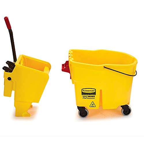 Rubbermaid Commercial Products WaveBrake 44 QT Side-Press Mop Bucket and Wringer Combo on Wheels with Foot Drain Yellow for Heavy-Duty Floor Cleaning - style: Side-Press