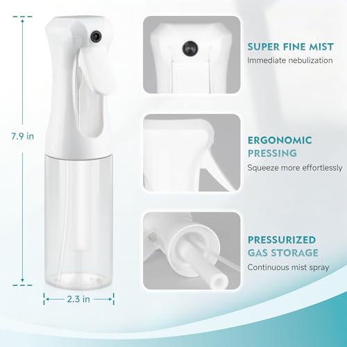 Continuous Spray Bottle, 6.8 OZ Hair Spray Bottles, Ultra-Fine Mister Spray Bottle for Hairstyling, Cleaning, Plants, Pets, Salons, and More (1 Pack) - color: White