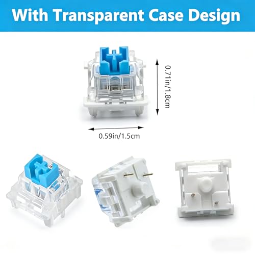 50 Pcs Blue Mechanical Keyboard Switches, 3-Pin Clicky Tactile Switches with Free Keycap Puller & Cleaning Brush, Complete Switch Replacement Kit for DIY