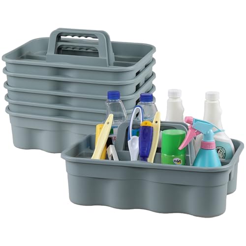 Anbers 6 Pack Plastic Caddy for Cleaning Products, 2 Compartment Storage Caddy Basket with Handle, Dark Gray Blue