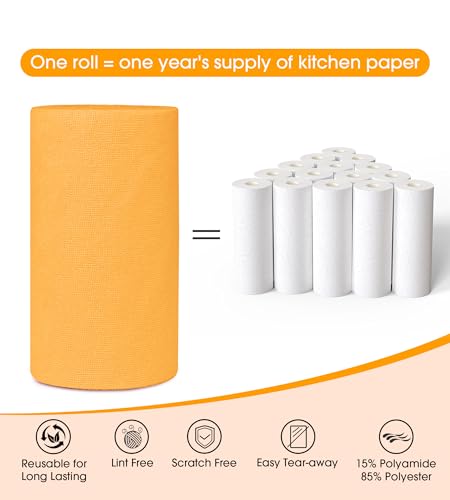Microfiber Cleaning Cloth Roll–100 Pack, Tear Away Microfiber Towels, Reusable, Washable, Scratch-Free, Kitchen Towels for Car, Home, Kitchen, Glass, Dishes(Tangerine Yellow) - color: Tangerine Yellow