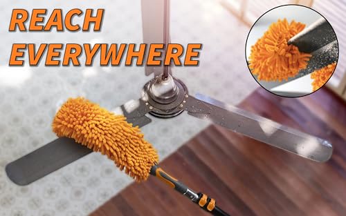 20 Foot High Reach Duster Kit with 4-12 ft Extension Pole // High Ceiling Dusting and Window Cleaning Kit with Telescopic Pole // Baseboard and Wall Washer Mop, Squeegee, Fan Blade & Cobweb Dusters - size: 12 feet