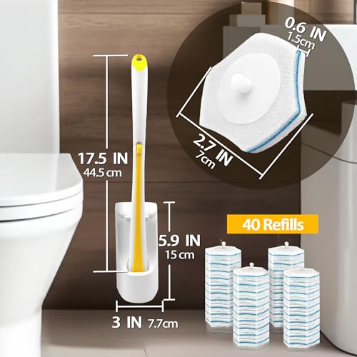 JEHONN Disposable Toilet Brush with 40PCS Wand Cleaner Refills, Wall Mounted Toilet Bowl Brush Holder Set, Bathroom Cleaning System for Sink Bathtub Wash Basin (Yellow) - color: Yellow