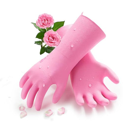 Vgo... Household Cleaning Gloves,Double-layer,Lined Dishwashing Gloves,Long Sleeves for Kitchen,Bathroom Cleaning(TP1117) - color: Pink, size: Small(Pack of 1)