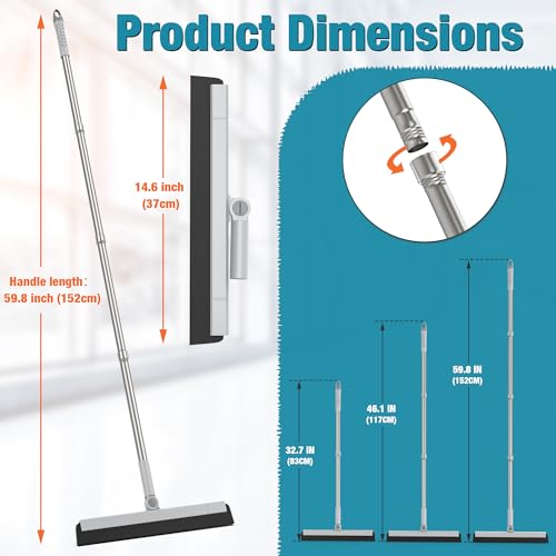KOLLIEE Floor Squeegee 59" Adjustable Long Handle Professional with Hook Water Squeegee Foam Blade for Concrete Floor Tile Pet Hair Floor Wiper Grey - size: Grey Floor Squeegee