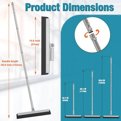 KOLLIEE Floor Squeegee 59" Adjustable Long Handle Professional with Hook Water Squeegee Foam Blade for Concrete Floor Tile Pet Hair Floor Wiper Grey - size: Grey Floor Squeegee