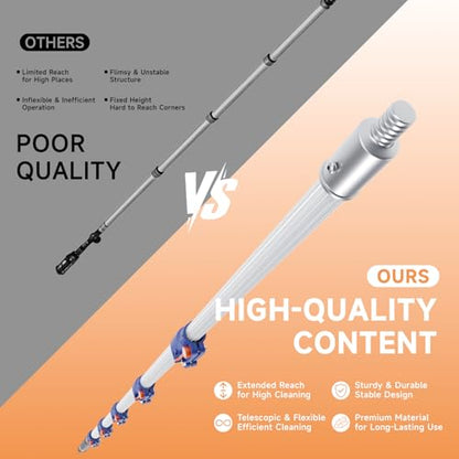 26 Feet High Reach Cobweb Duster with 6-21Ft Extension Pole, Webster Cobweb Duster with Telescopic Aluminum Pole, Spider Web Brush for Outdoor & Indoor Cleaning