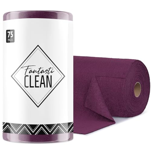 Fantasticlean Microfiber Cleaning Cloth Roll -75 Pack, Tear Away Microfiber Towels, 12" x 12", Reusable, Washable, Scratch Free, Ultra Absorbent for All-Around Cleaning Supplies (Dark Purple) - color: Dark Purple, size: 75 pack