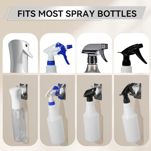 KIHOGEM Spray Bottle Hanger, Adhesive Spray Bottle Hook Stainless Steel Spray Bottle Holder Wall Mount Non Drilling for Cabinet, Kitchen or Under Sink (4pcs) - color: Sliver