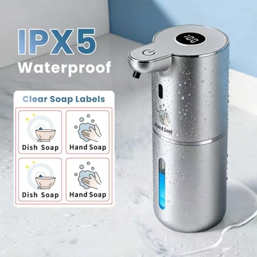 Automatic Soap Dispenser, Touchless Liquid Soap Dispensers, USB Rechargeable, 6-Level Adjustable Volume Control, 12.8oz/380ml, Wall Mount for Kitchen, Bathroom, Free Liquid Dispenser Stickers (Silver) - color: Silver