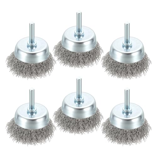 Wire Cup Brush for Drill, 6pcs 2in Crimped Wire Brush for Drill with 1/4in Shank, [for Light Rust Deburring Paint Removal] - 0.012in Stainless Steel Wires