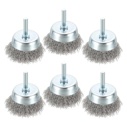 Wire Cup Brush for Drill, 6pcs 2in Crimped Wire Brush for Drill with 1/4in Shank, [for Light Rust Deburring Paint Removal] - 0.012in Stainless Steel Wires