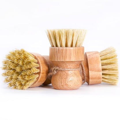 Diahom Bamboo Dish Brush Scrubber 3 Pack for Cleaning Pot Pans Hanging Rope Kitchen Dishwashing