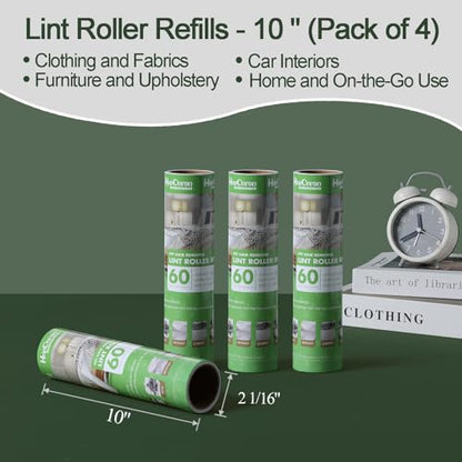 Lint Roller Refills 10", 240 Sheets, 4-Pack Value, Extra Sticky | Compatible with Evercare Mega & Leo 10" rollers. Easy tear-off sheets. Strong adhesive picks pet hair, lint, dust. - size: 10" / 240 Sheets