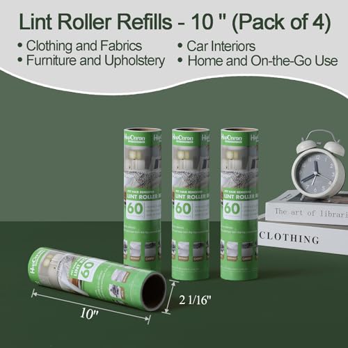 10 Inch Lint Roller Refills for Evercare Pet Mega Lint Roller and Leo Cleaning Roller, Fits 10" Supersize Lint Rollers with 2 1/16" ID, 240 Easy Tear Sheets(Pack of 4), Replacement Refill - size: 10" / 240 Sheets