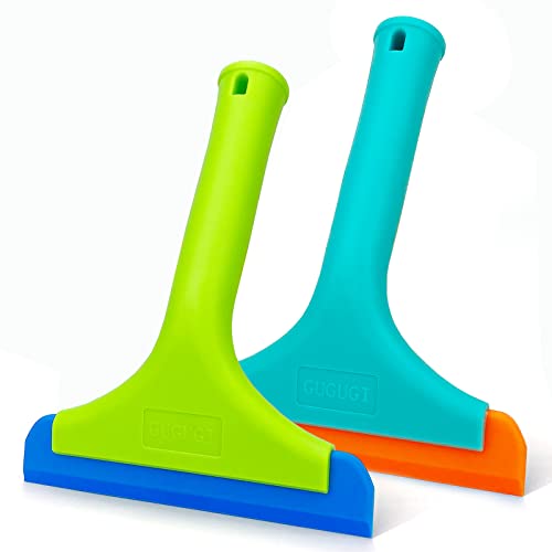 Super Flexible Silicone Squeegee, Auto Water Blade, Water Wiper, Shower Squeegee, 5.9'' Blade and 7.5'' Long Handle, for Car Windshield, Window, Mirror, Glass Door, Green+Lake Blue - color: Green+lake Blue