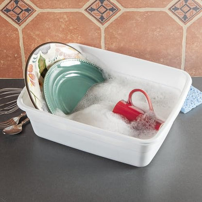 (2 Pack) White Plastic Multi-Purpose Dishpan, Durable Wash Tub for Kitchen Sink, Cleaning, Washing Dishes, Laundry and Household Daily Use