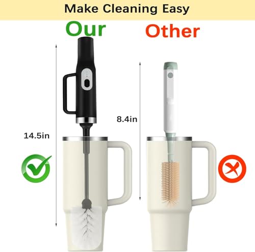 5 in 1 Electric Bottle Brush Cleaner Compatible Stanley Bottle Brush Straw Cleaner Multifunction Rechargeable IPX6 Waterproof Extra Long Design for Stanley Cup, Sports Bottle and More (Black) - color: Black