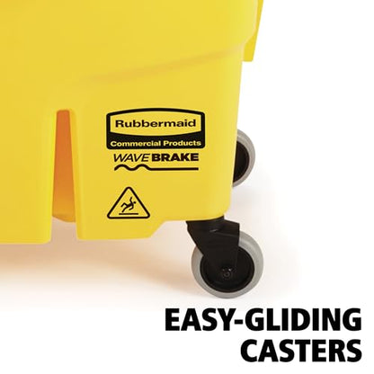 Rubbermaid Commercial Products WaveBrake 26 Qt. Side-Press Mop Bucket and Wringer Combo on Wheels, Yellow, for Professional/Industrial/Business Heavy-Duty Floor Cleaning/Mopping - size: 26 Qt