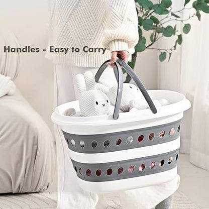 Collapsible Laundry Baskets with Handles 7.4 Gallon Heavy Duty Laundry Basket Rectangle Pop Up Silicone Laundry Bucket Small Portable Storage Organizer Collapse Basket Small Room Organization - size: 7.4 Gallon - Basket