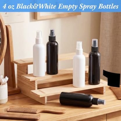 Kigley 100 Pcs Small Spray Bottle Bulk 4 oz Plastic Empty Mist Spray Bottles for Essential Oils Fine Mist Sprayer Reusable Refillable Portable Travel Containers for Cleaning Samples (Black and White) - color: Black and White
