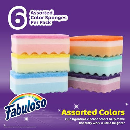 Fabuloso Scratch-Free Kitchen Dish Sponges Rainbow Cellulose Scrubber Sponge with Scouring Pad Dishes Pots Pans Counters and Sinks Tough on Messes 4.25 x 2.75 x 1.25 in 6 Count Single Pack Supply - color: Rainbow, size: 6 Count (Pack of 1)