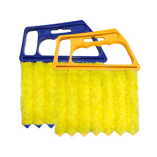 DXNQ 2 PCS Blind Cleaner Duster Tool, Window Venetian Hand-held 7 Finger Dusting Cleaner Brush, Blinds Cleaning Brush Tool for Window Shutters Air Conditioner, Car Accessories (Blue+Yellow) - color: Blue+yellow