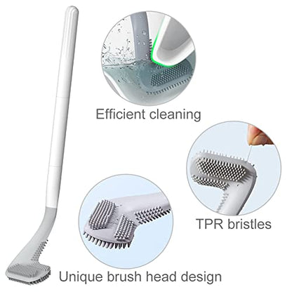 Toilet Brush, Long Handle Golf Toilet Brush with Holder 360° Deep Cleaning Flexible Silicone Toilet Cleaner Brush Wall Mounted for Bathroom (White) - color: White
