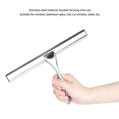 Fdit Stainless Steel Glass Cleaner, Window Wiper Multi Surface Scraper for Bathroom Glass Tiles Car Windows with Suction Cup Hook