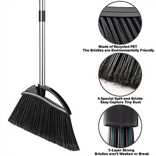 Yangbaga Long Handled Dust Pan and Broom Set for Home,Heavy Duty Metal Dustpans and Brooms,Upright Stand Up Design,54"Outdoor Broom and 38" Dustpan Combo for,Lobby Floor, Yard,Home Kitchen Office Use - size: Broom and Dustpan Set