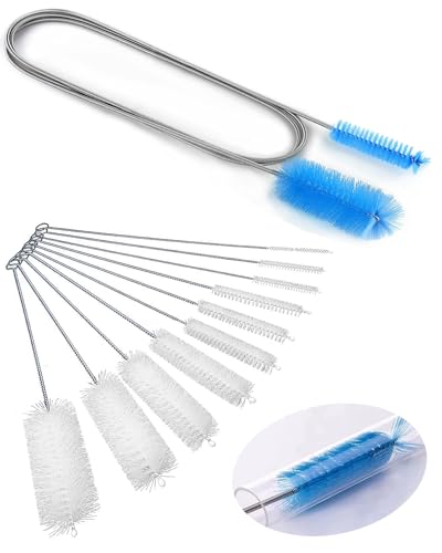 Flexible Long Drain Brush 67in Nylon Cleaner Double Ended Hose Tube Stainless Steel Pipe Brush 10 PCS 8.2in Straw Cleaning Brush - size: 67in