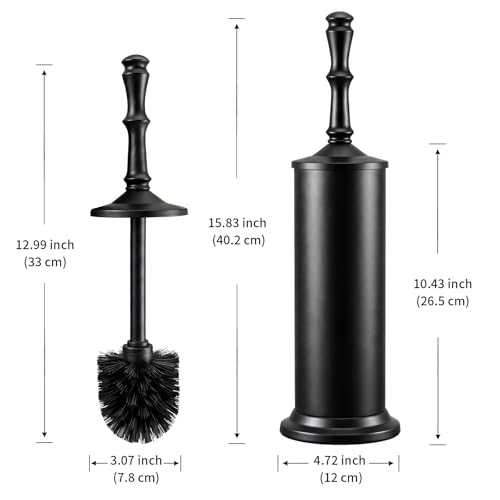 ROLABAM Toilet Cleaner Brush Set, Heavy Duty Anti-Tip Metal Base, Rustproof Freestanding Toilet Bowl Brush with Long Handle & Splash Guard, Modern Bathroom Cleaning Accessories - color: Black-2