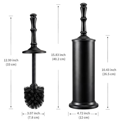 ROLABAM Toilet Cleaner Brush Set, Heavy Duty Anti-Tip Metal Base, Rustproof Freestanding Toilet Bowl Brush with Long Handle & Splash Guard, Modern Bathroom Cleaning Accessories - color: Black-2