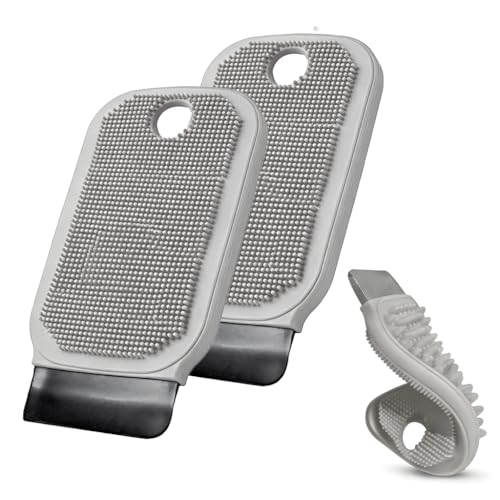 3-in-1 Silicone Dish Sponge - BPA-Free Food-Grade Cleaning Brush with Dual-Sided Scrubber & Scraper, Hanging Hole Fast-Dry Reusable for Dishes/Fruits/Vegetables (Grey 2PCS) - color: Grey 2pcs