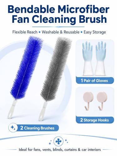 Fan Cleaning Brush, Bendable Microfiber Head Reusable Dust Remover, 2026 Upgrade Fan Cleaner Tool for Electric Fans, Air Conditioner, Home & Car Vents, Curtains Cleaning (1, Blue) - color: Blue