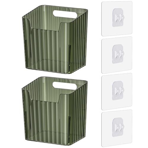 Set of 2 Storage Organizer Bins Wall Mounted Floating Shelves Fridge Organizer Stackable Clear Plastic Storage Bins for Wall, Refrigerator, Kitchen, Bathroom, Countertops, Pantry, BPA Free (Green) - color: Green-2pcs