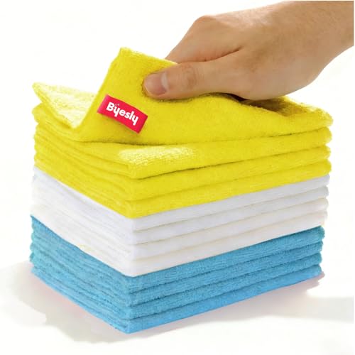 12-Pack Microfiber Cleaning Cloth, 11.5x11.5 Microfiber Towels for Cars, Dishes & House, for Detailers, Chefs & Efficient Home | Scratch-Free, Lint-Free, Ultra Absorbent(Yellow/White/Blue) - color: Yellow/White/Blue