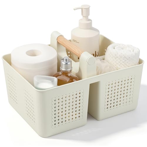 JiatuA Shower Caddy Basket Portable Caddy Organizer with Handle Cleaning Supplies Caddy Plastic Tool Storage for Bathroom Kitchen College Dorm Bedroom, Small Beige - color: Beige, size: Small