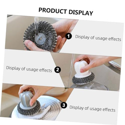 SOLUSTRE 2Pcs Wire Ball Kitchen Scrubber with Anti-slip Handle Spiral Design Dish and Pot Cleaning Brushes for Thorough Stain Removal in Home Kitchens