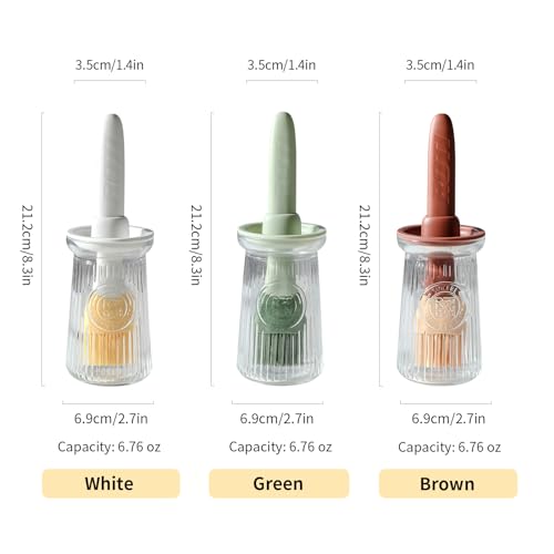 Oil Dispenser with Brush - Glass Olive Oil Dispenser for Kitchen, 3 IN 1 Oil Dispenser Bottle with Silicone Basting Brush for Cooking Vinegar Sauce BBQ Grill Frying (Green/White) - color: Green/White, style: 2 Pack
