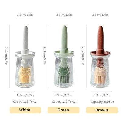 Oil Dispenser with Brush - Glass Olive Oil Dispenser for Kitchen, 3 IN 1 Oil Dispenser Bottle with Silicone Basting Brush for Cooking Vinegar Sauce BBQ Grill Frying (Green/White) - color: Green/White, style: 2 Pack
