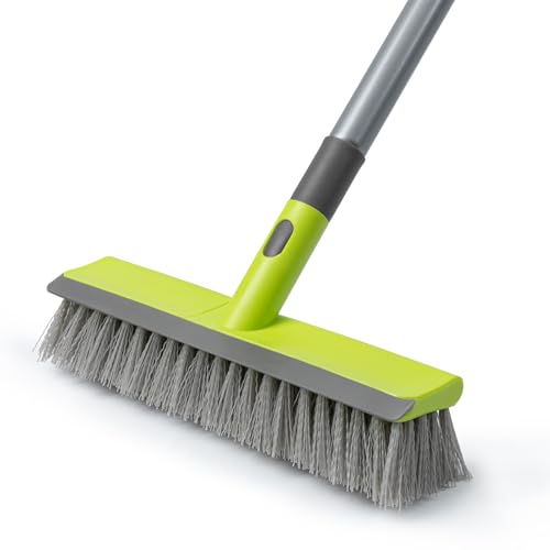 Floor Scrub Brush 2 in 1 Scrape and Stiff Bristle Deck Brush for Cleaning Concrete, Patio, Garage, Kitchen, Carpet and Bathroom 57" Long Handle