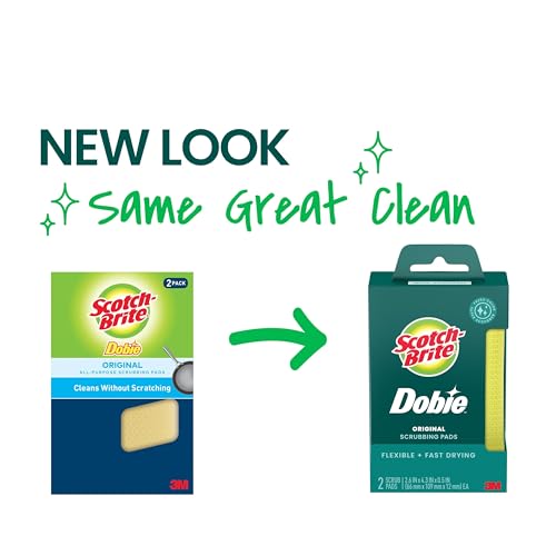 Scotch-Brite Dobie Non-Scratch All-Purpose Scrub Pads, 12 Total Pads (6 Packs of 2), Reusable Scouring Sponges for Kitchen & Bathroom, Safe on Non-Stick Cookware, Yellow